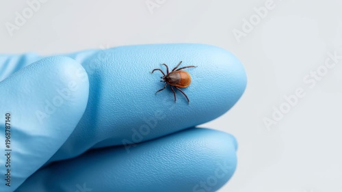 Scientist in Blue Nitrile Glove Holding a Dangerous Tick for Laboratory Research