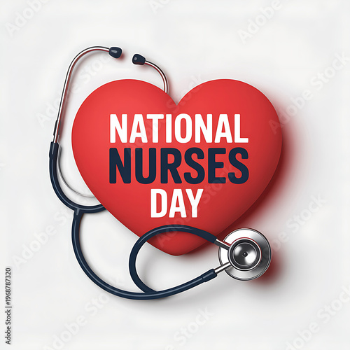 National nurses day celebration with stethoscope and heart on white background