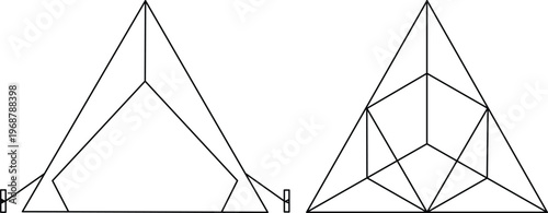 Geometric line drawings of triangular structures with internal subdivisions and complex patterns Vector
