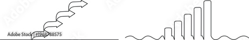 Minimalist black and white line art depicting a staircase of arrows and a rising bar chart Vector
