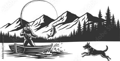 Fathers day dad a heartwarming scene of fishing mountains and a loyal dog perfect gift idea