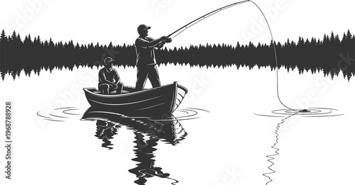 Heartwarming fathers day dad illustration a father and son fishing together on a peaceful lake