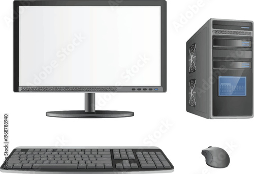 computer monitor with mouse and keyboard