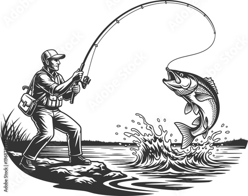 Fathers day dad a vintage illustration of a fisherman with a large fish perfect gift idea