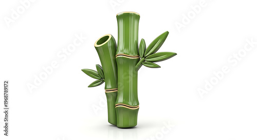 illustration of a green bamboo plant with leaves isolated on white background, illustration