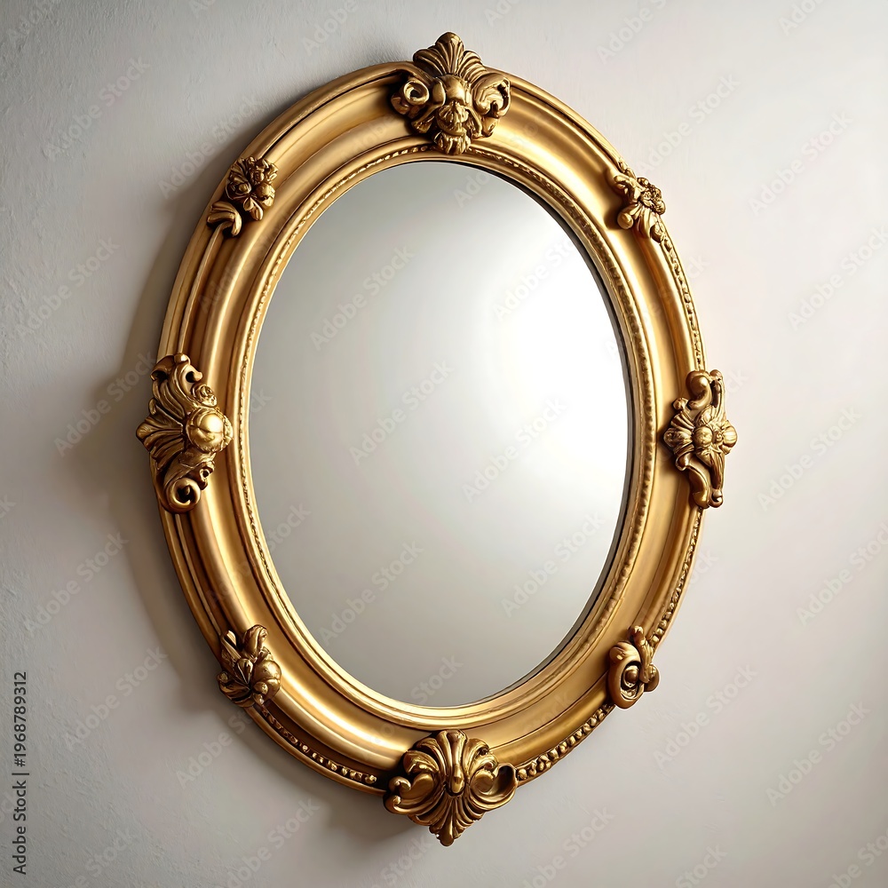 Obraz premium Golden ornate oval mirror frame decoration.