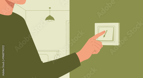 Turning On A Light Switch In A Room With A Pendal Lamp Above