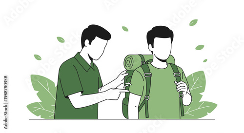 Two Backpackers Prepare For Outdoor Adventure Journey