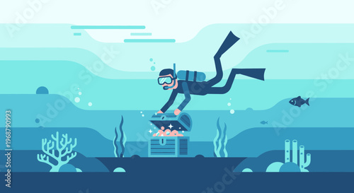 Underwater Treasure Discovery Diver Finds Open Chest