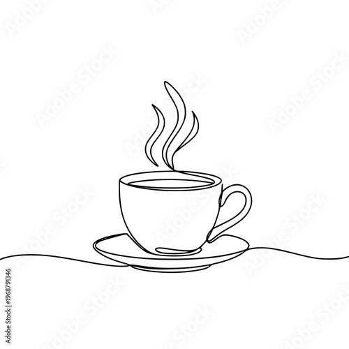 simple line art steaming cup saucer