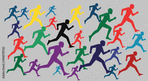 Vibrant Diverse Group Of Runners In Motion Dynamic Sports Illustration