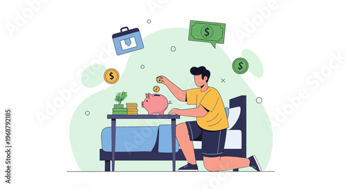 Man Saving Money in Piggy Bank, Financial Planning, Investment, Personal Finance, Wealth Growth