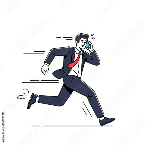 Urgent Business Call Businessperson Running While Talking On The Phone Dynamic Action