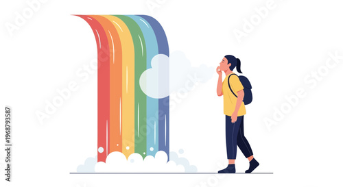 Whimsical Rainbow Waterfall Encounter