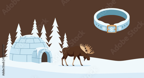 Winter Wonderland Moose Igloo and Snowflake Collar Scene
