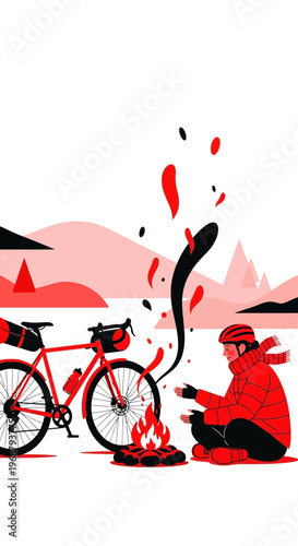 Winter Cycle Touring Warmth Beside Campfire Adventure
