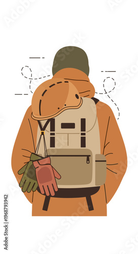 Winter Explorer Prepared For Adventure With Backpack And Gear