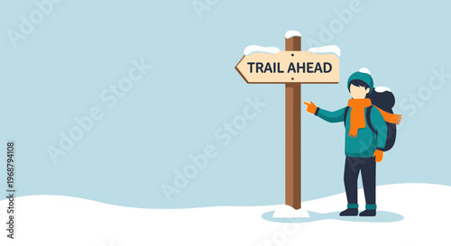 Winter Journey Beckons Snow-Covered Trail Sign Awaits Adventurer
