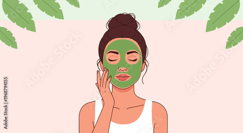 Woman Applying Green Clay Mask For Skin Rejuvenation