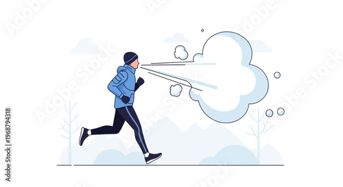 Winter Runner Exhaling Frosty Breath Amidst Snowfall