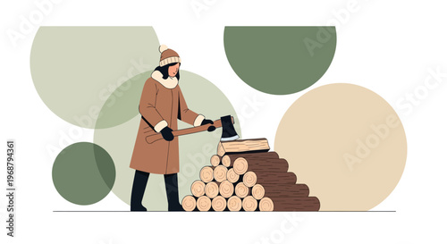 Winter Season Chopping Firewood For Cold Weather Season Preparation