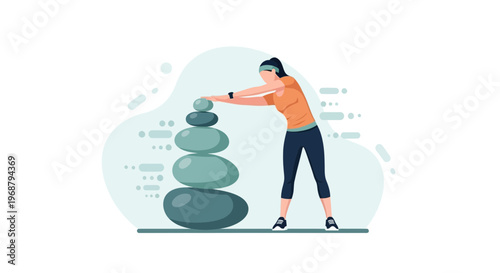Woman Balancing Stones Symbolizing Serenity And Mindful Activity