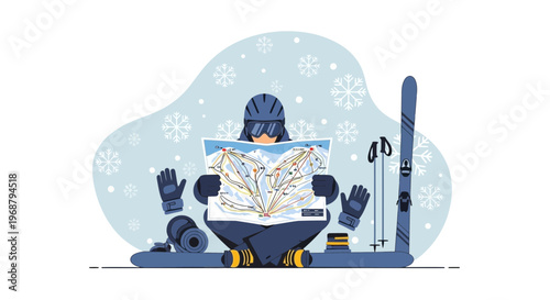 Winter Sports Enthusiast Planning Ski Adventure With Slope Map