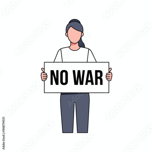 Woman Holding NO WAR Sign, Peace Protest, Anti-War Demonstration, Activism Concept