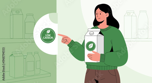 Woman Choosing Low Carbon Footprint Food Products For Sustainable Living
