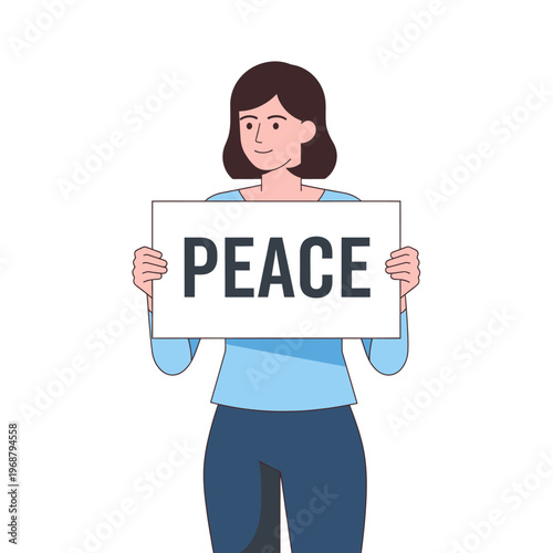 Woman Holding Sign Peace Message, Unity and Harmony Concept
