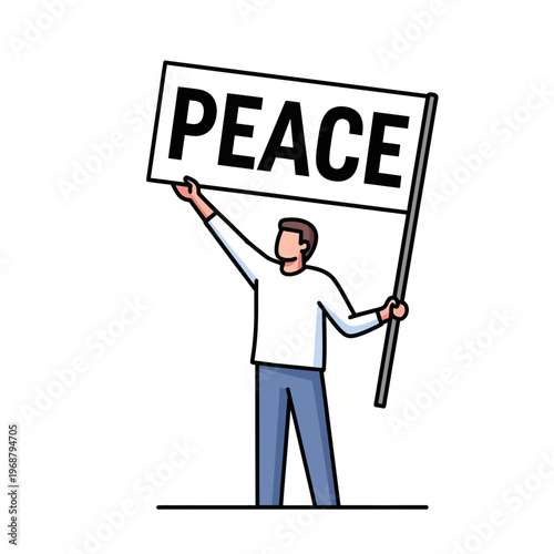 Man Holding Peace Sign Banner, Protesting for Peace