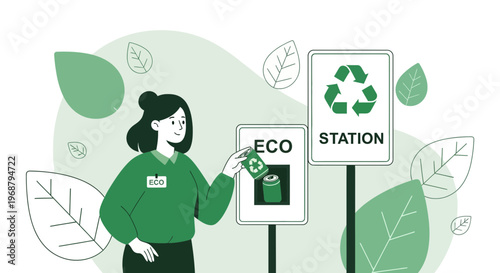 Woman Commits To Eco Friendly Recycling Station Promoting Sustainability
