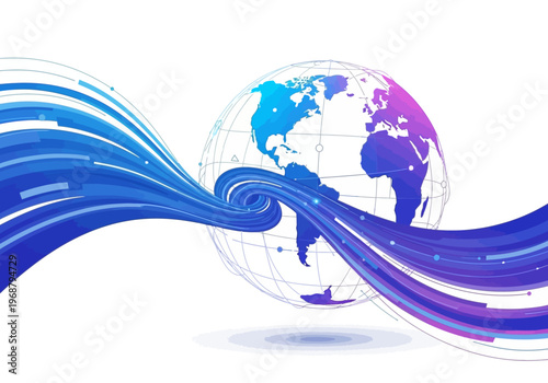 Global Connectivity: Abstract World Globe with Flowing Data Streams.