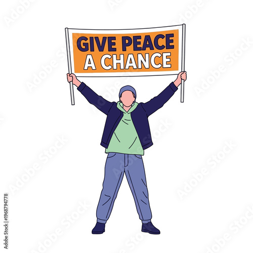 Person Holding "Give Peace A Chance" Sign - Protest, Activism, Message, Hope