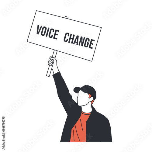 Person holding protest sign with "Voice Change" text, advocating for social or political reform
