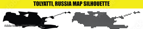 Tolyatti russia map silhouette collection with solid black shape and halftone dot pattern for geographic designs.