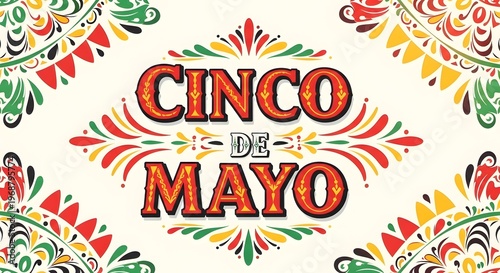 Vibrant Cinco de Mayo celebration banner with colorful papel picado patterns