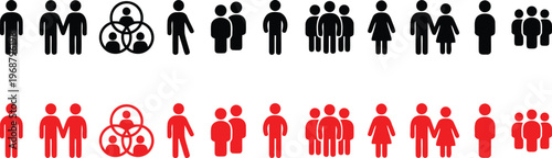 a group of people standing in rows with different colored icons