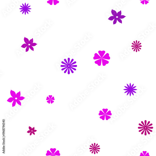Purple and pink flowers seamless pattern on white background