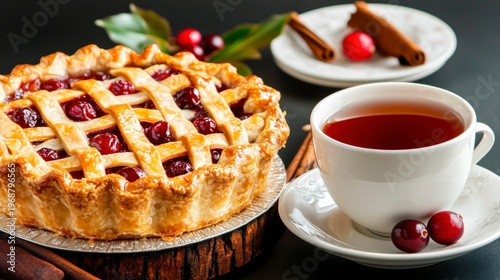 Cranberry pie and tea