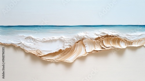 Textured Seascape: Impasto Waves in Beige, White, and Teal