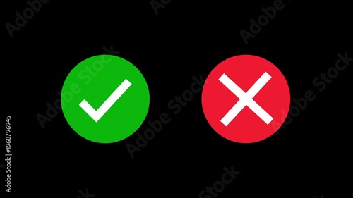 Accept sign with Cross icon . Circle cheek-mark with cross. success checklist icon symbol footage animated video, looping tick icon.
