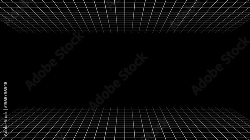3D Grid line looping animation. grid line tunnel moving animation on black background.
