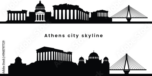 Athens City Skyline. Athens city skyline silhouette with ancient Greek architecture landmark and travel destination vector illustration
