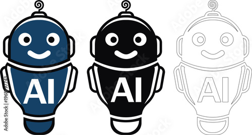 Cute Cartoon Robot AI Character Artificial Intelligence Friendly Bot Icon Vector