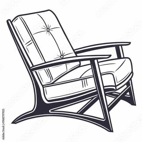 A black and white drawing of a rocking chair