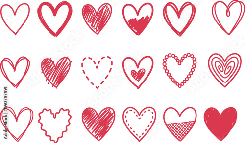 Heart Doodle Icon Set. Heart doodle icon set with love romance valentine hand drawn sketch symbols collection in vector style