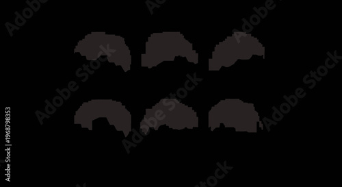 Set of Six Pixelated Haircut Styles on Black Background