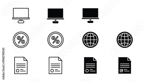 Icons representing digital concepts, devices, and document statuses