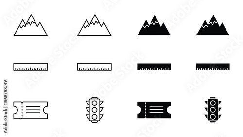 Visual progression of icons from outline to filled styles with varying complexity